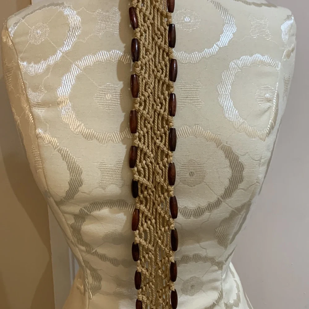 Artisan Beaded Macramé Tan Brown Rope Tie Belt